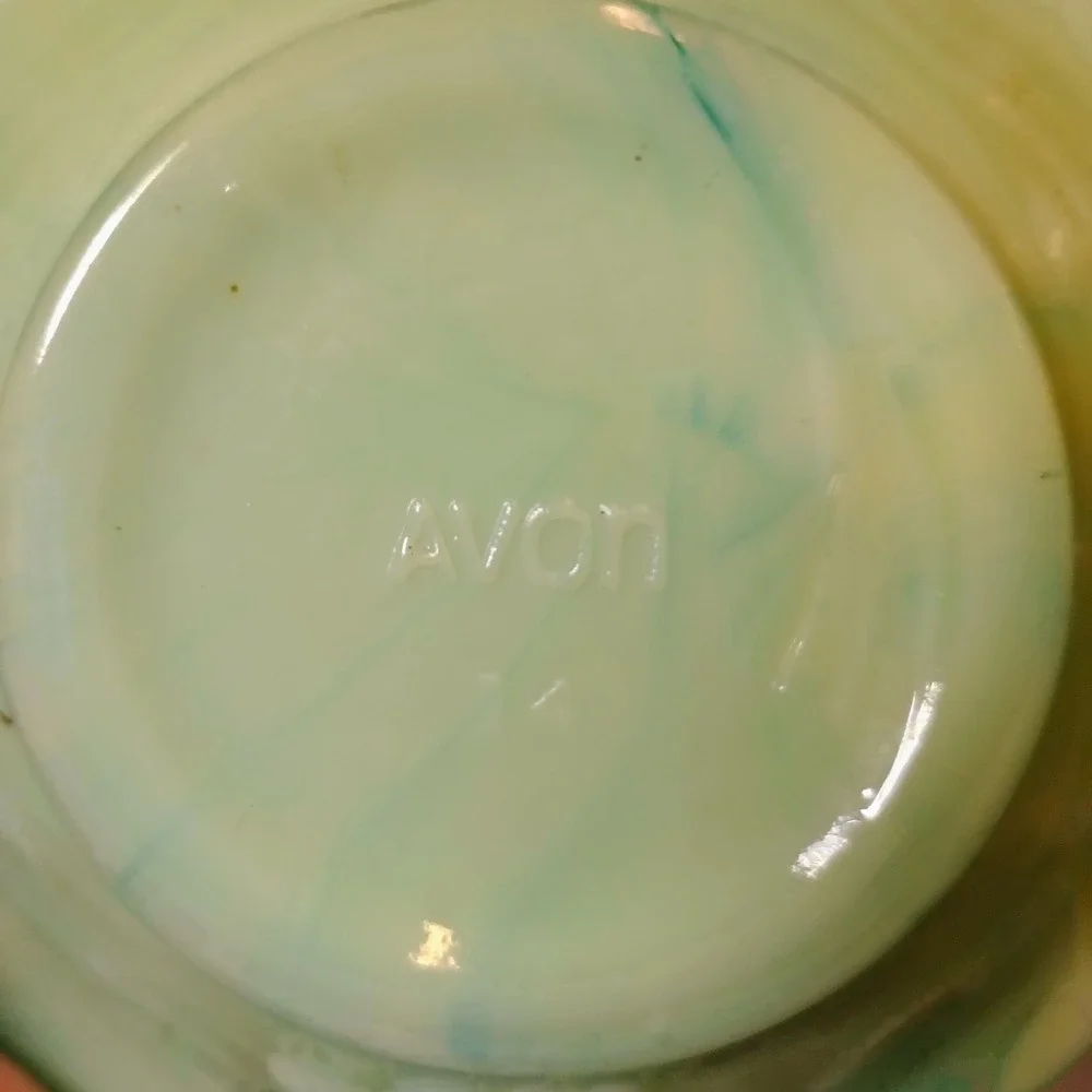 Avon Vintage Green Teal Slag Glass Roses Mini Pitcher and Bowl Basin‎ Set